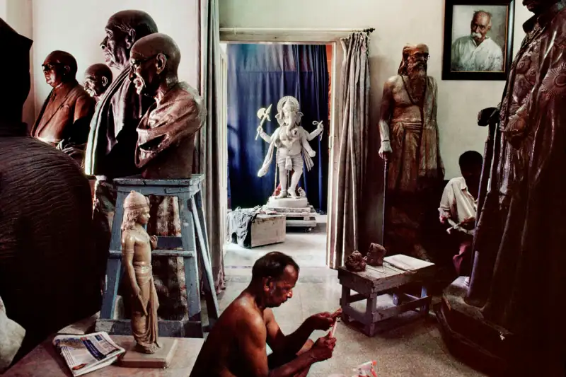 INDIA. 2010. Sculpture studio that produces statues of notable Indian figures and Hindu gods.