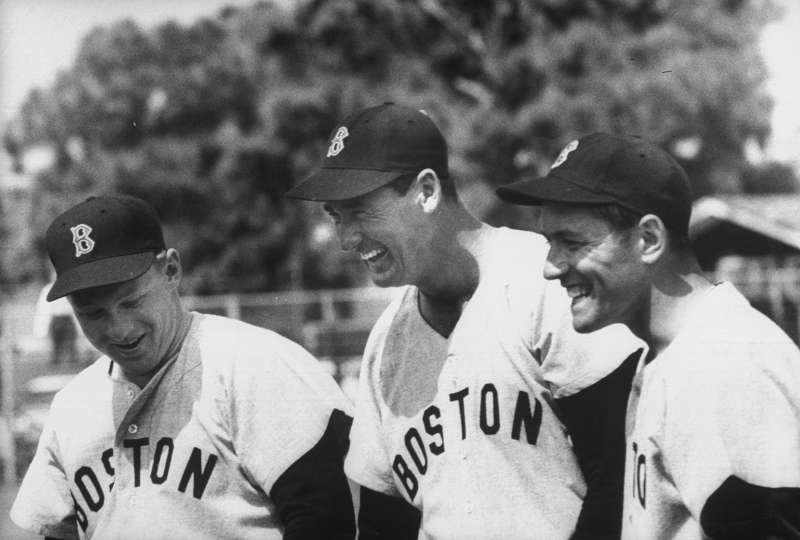 An All-Star outfield in happier times: Williams (center) was nearing retirement; Jensen (left) quit before Williams due to a fear of flying; and Piersall struggled with bipolar disorder.