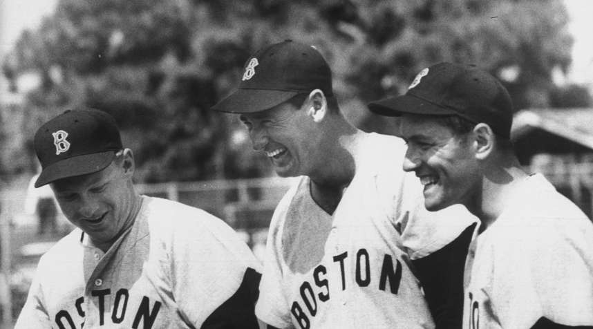 An All-Star outfield in happier times: Williams (center) was nearing retirement; Jensen (left) quit before Williams due to a fear of flying; and Piersall struggled with bipolar disorder.