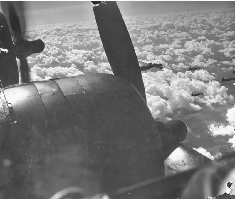 One of the engines of  Winning Run,  an American B-17 Flying Fortress, is not functioning on its way back to England from a 1942 bombing mission to Stuttgart, Germany. All engines were lost just before landing.