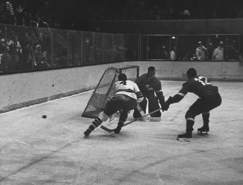 The unheralded U.S. team beat Canada, Sweden, the USSR, and the Czechs en route to its first-ever hockey gold.