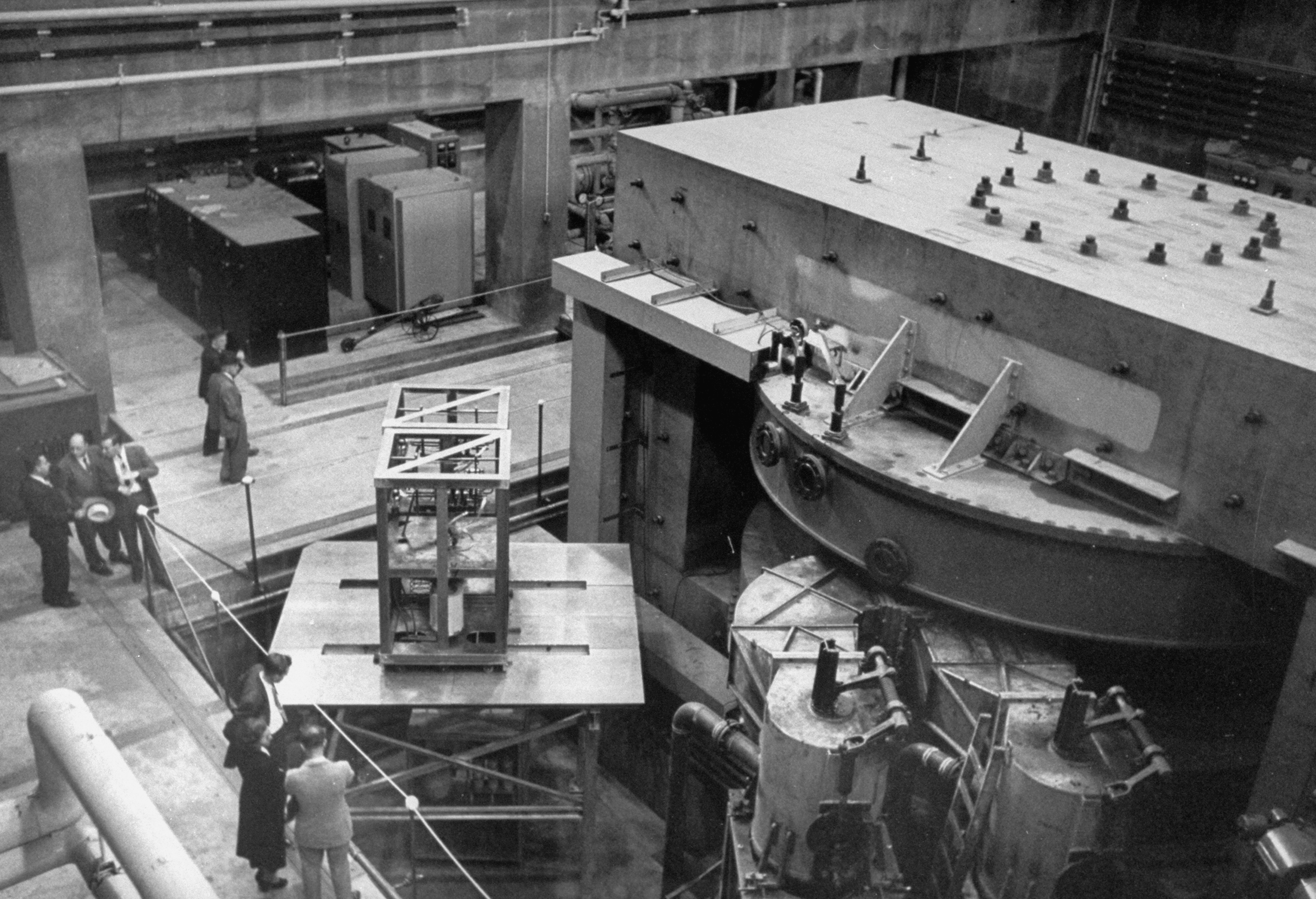 A cyclotron, capable of accelerating particles at 160,000 miles per second, at Columbia University's Nevis Lab, Irvington, New York, 1948.