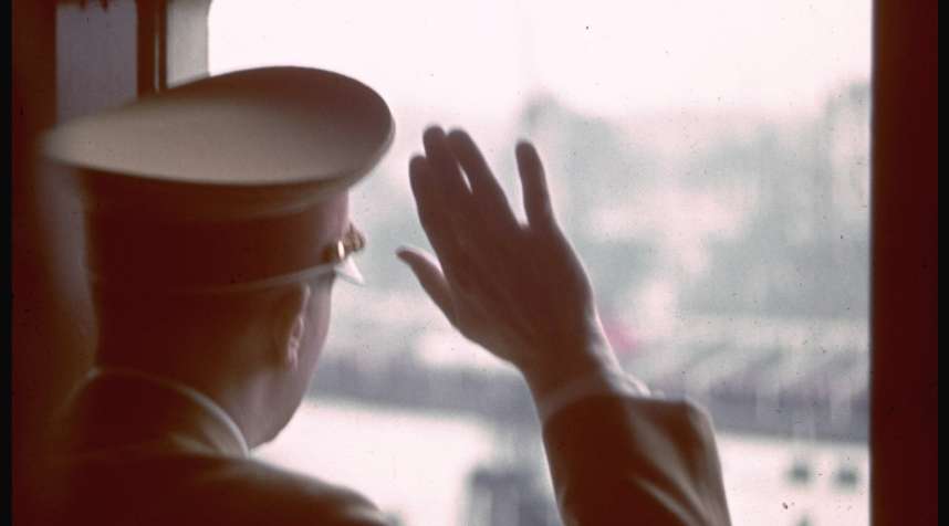 Hitler waves from aboard the Robert Ley.
