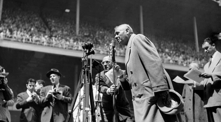 An ailing Sultan of Swat thanks an overflow crowd at Yankee Stadium on  Babe Ruth Day  in 1947.