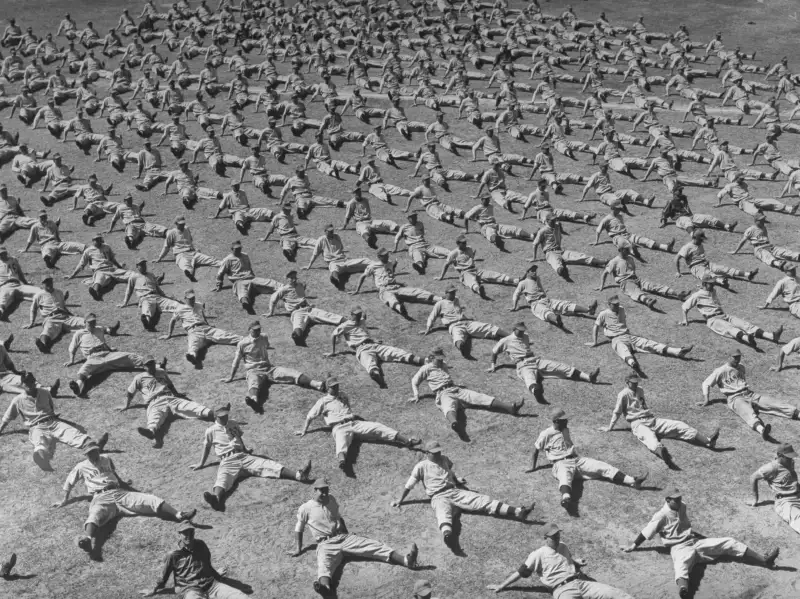 The Dodger rookies stretching in Vero Beach, Florida.