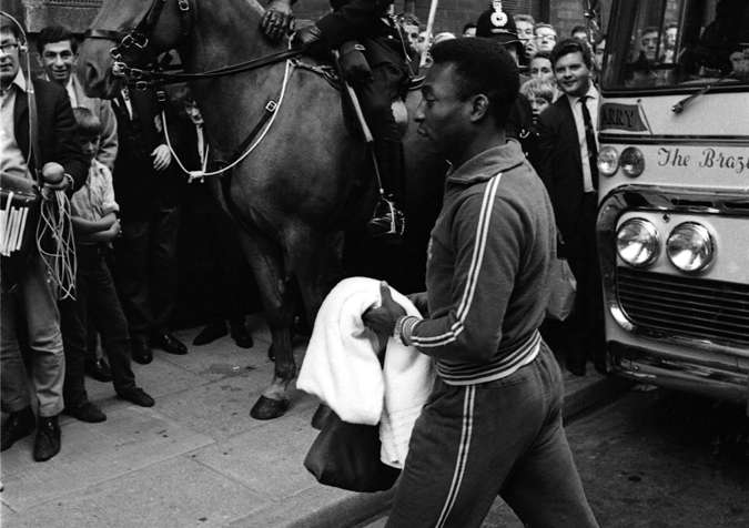 Not published in LIFE. Brazil great Pelé enters the stadium in Liverpool, 1966.