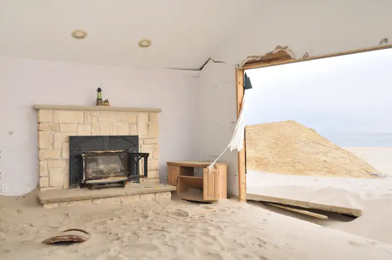 Ravaged ocean front cottage in Ocean Beach, New Jersey