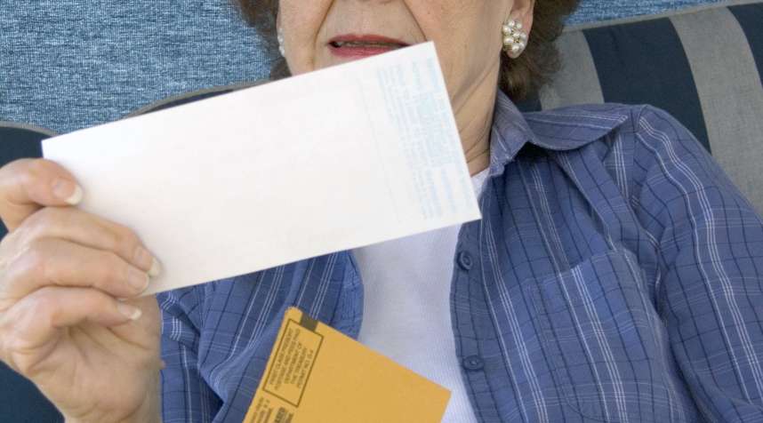 A social security check arrives in the mail