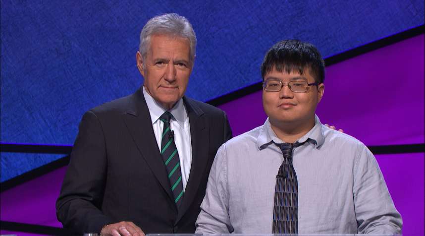 Host of Jeopardy! Alex Trebek and contestant Arthur Chu.