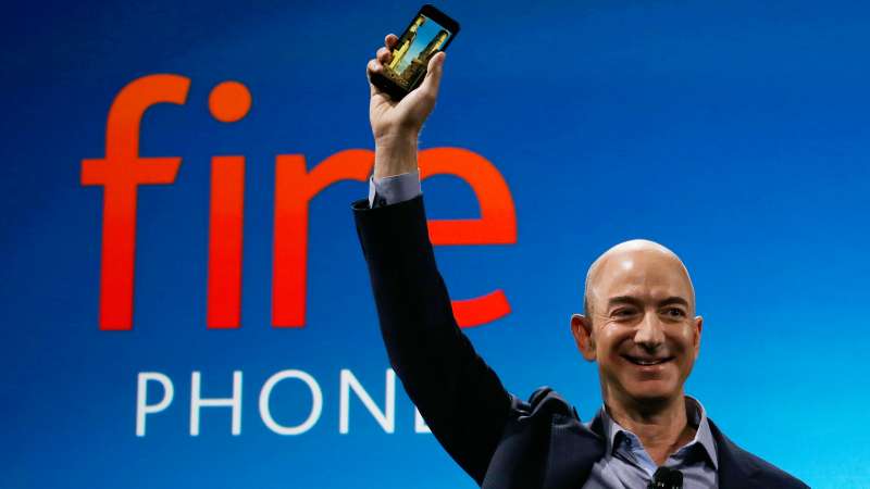 Jeff Bezos holding the new Amazon Fire Phone