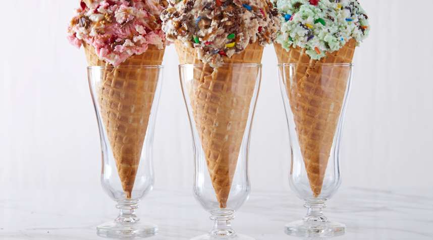 Cones from Maggie Moo's and Marble Slab Creamery.