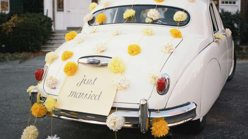 Just Married car with flowers