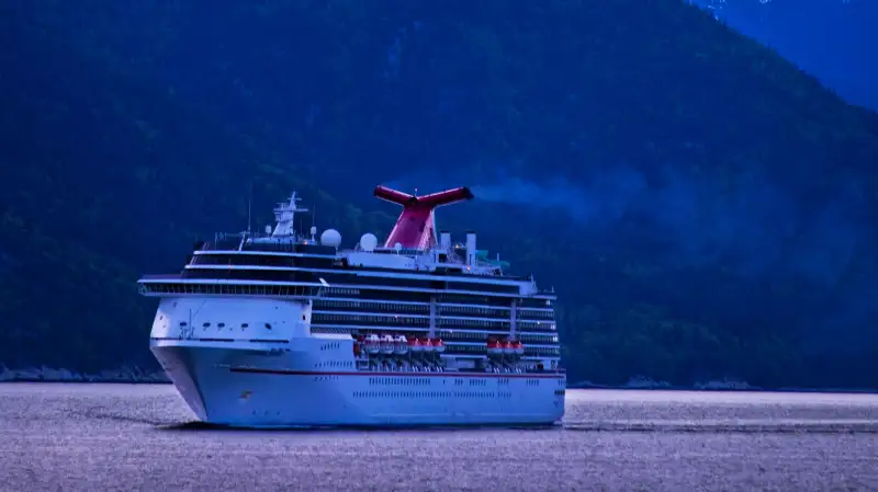 Carnival Cruise Spirit sailing through Lynn Canal at sunset