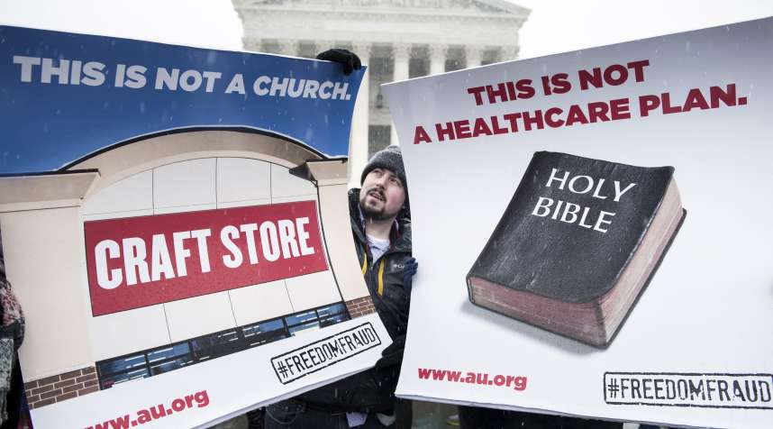 Activists outside the Supreme Court on March 25, 2014, when  Sebelius v. Hobby Lobby Stores was argued.