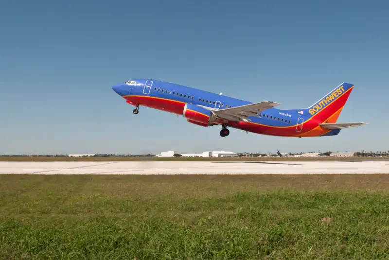 Southwest airplane taking off