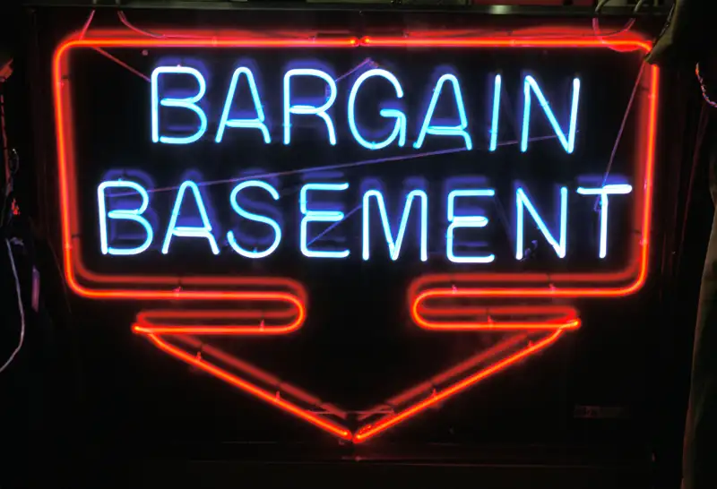 Bargain basement sign in shop