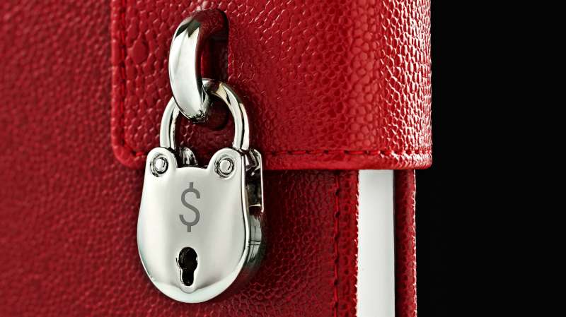 Close up of lock on diary with money symbol