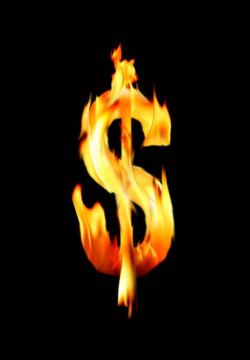 Dollar sign in flames