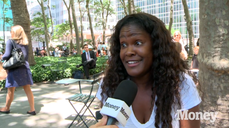 Woman interviewed by Mannes on the Street