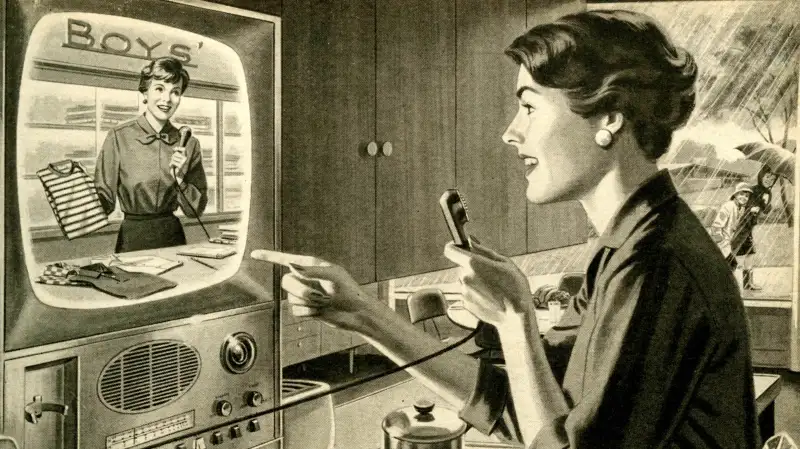 Vintage 1960s advertisement from the Electric Light and Power Companies of America of what future online shopping could be like