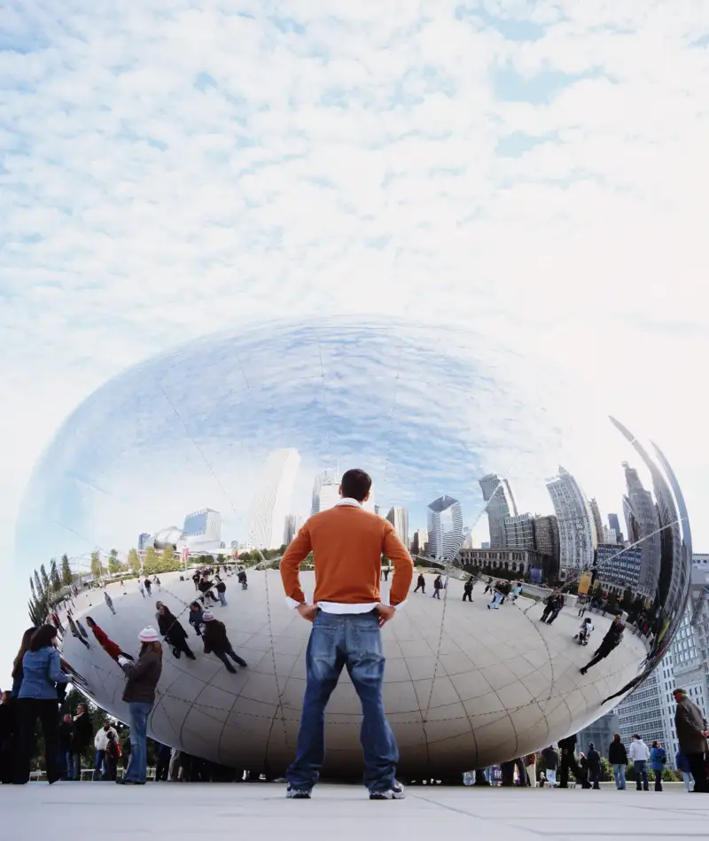 Man looking at bubble