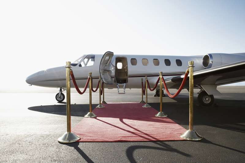 Private jet with red carpet