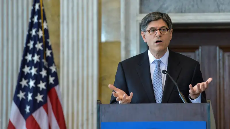 U.S. Treasury Secretary Jacob Lew speaks in the Cash Room of the Treasury Department in Washington D.C.