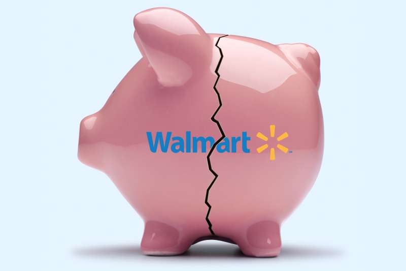 Cracked piggy bank with Walmart logo