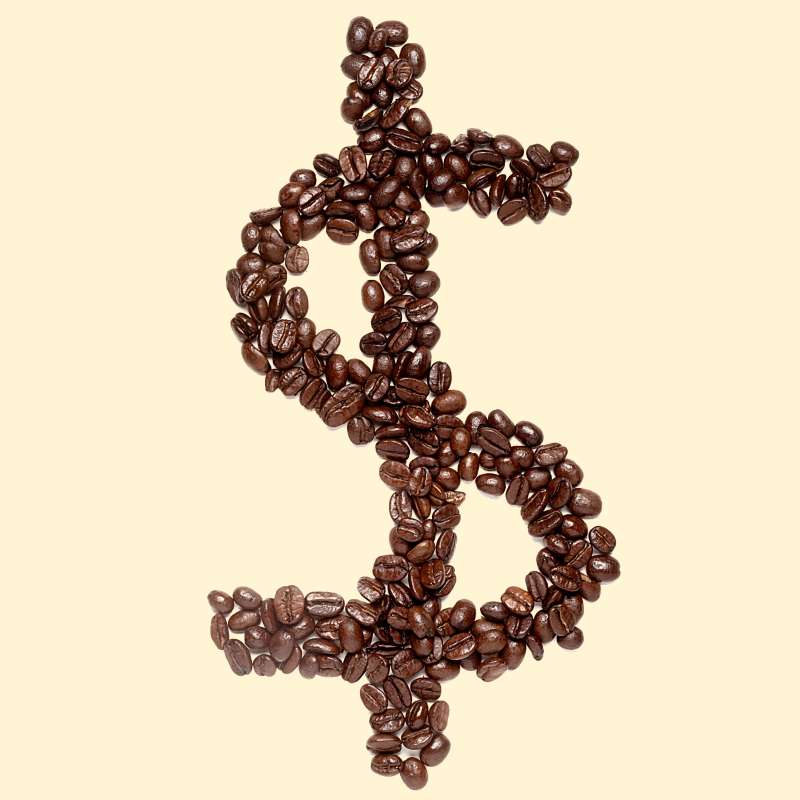 dollar sign made out of coffee beans