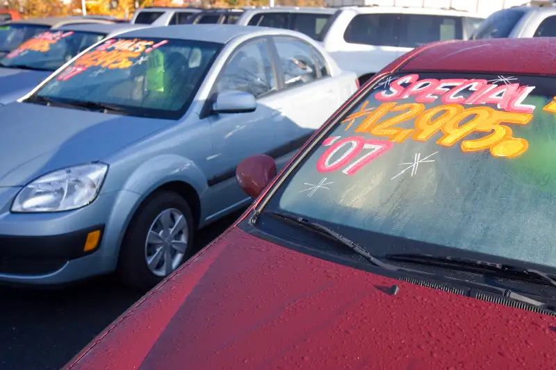 Vehicles for sale at a used car lot.