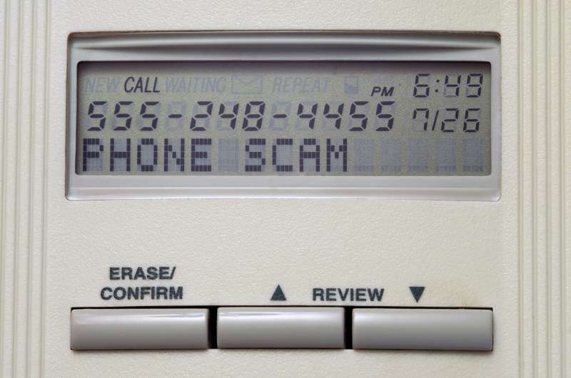 Caller ID showing phone scam