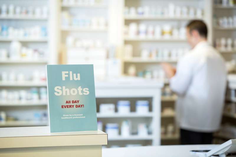 Flu Shot sign in pharmacy