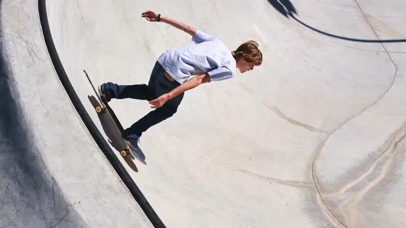 Skateboarding down a ramp