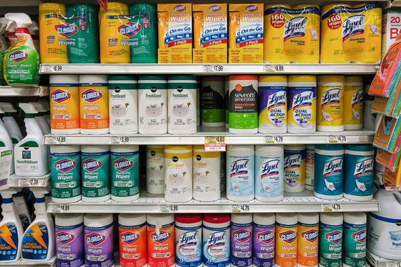 Clorox and Lysol on shelves in store