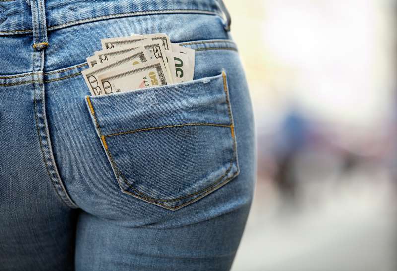 Jeans with cash in pocket
