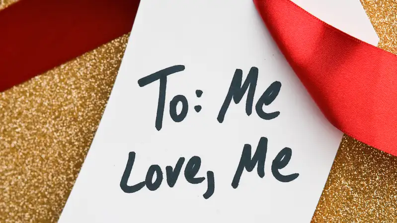 Gift with tag that reads To: Me. Love, Me