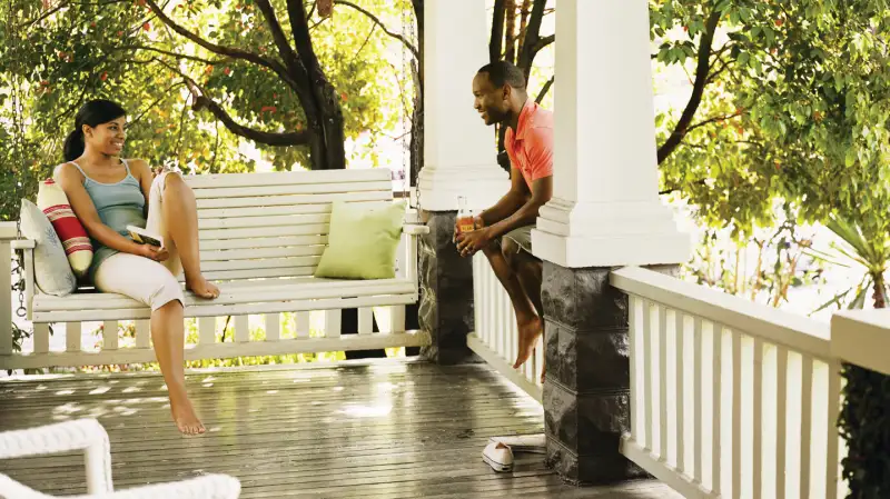 Millennials on porch in suburbia