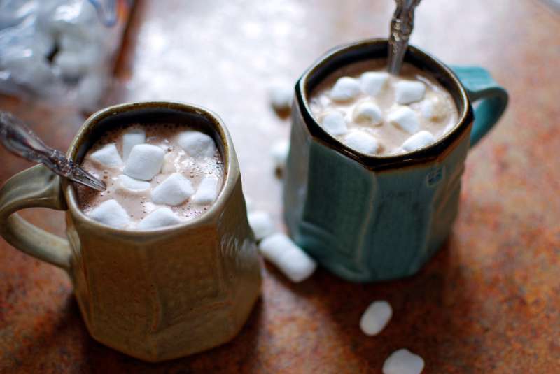mugs of hot chocolate with marshmallows