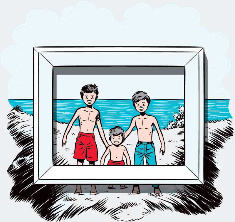 illustration of family on beach in frame