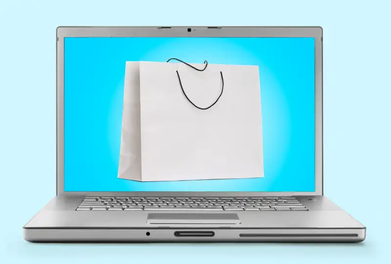 Laptop with shopping bag on screen