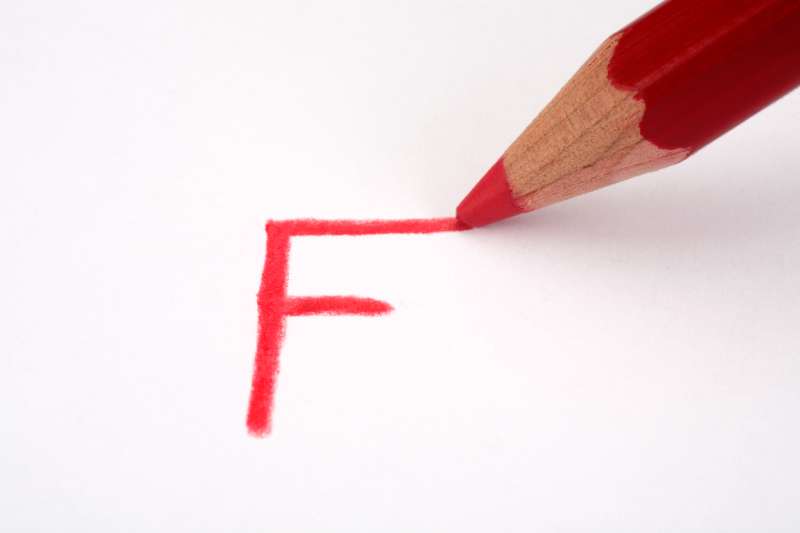 red pencil writing  F  failing grade