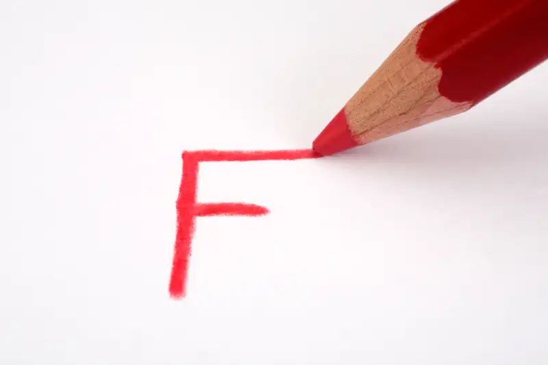 red pencil writing F failing grade