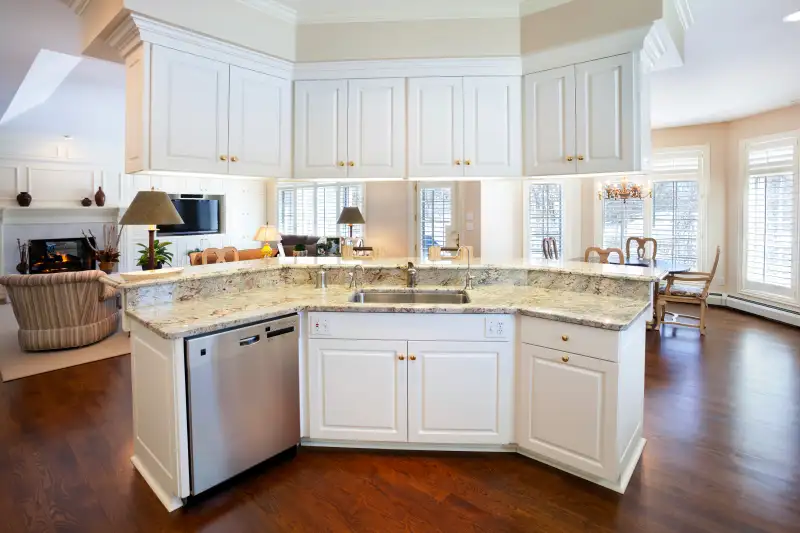 open kitchen with multi-level island