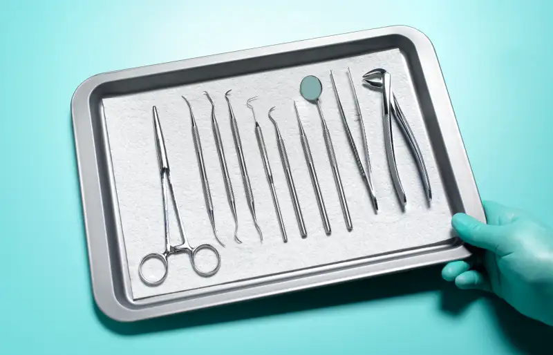 Tray of dental instruments