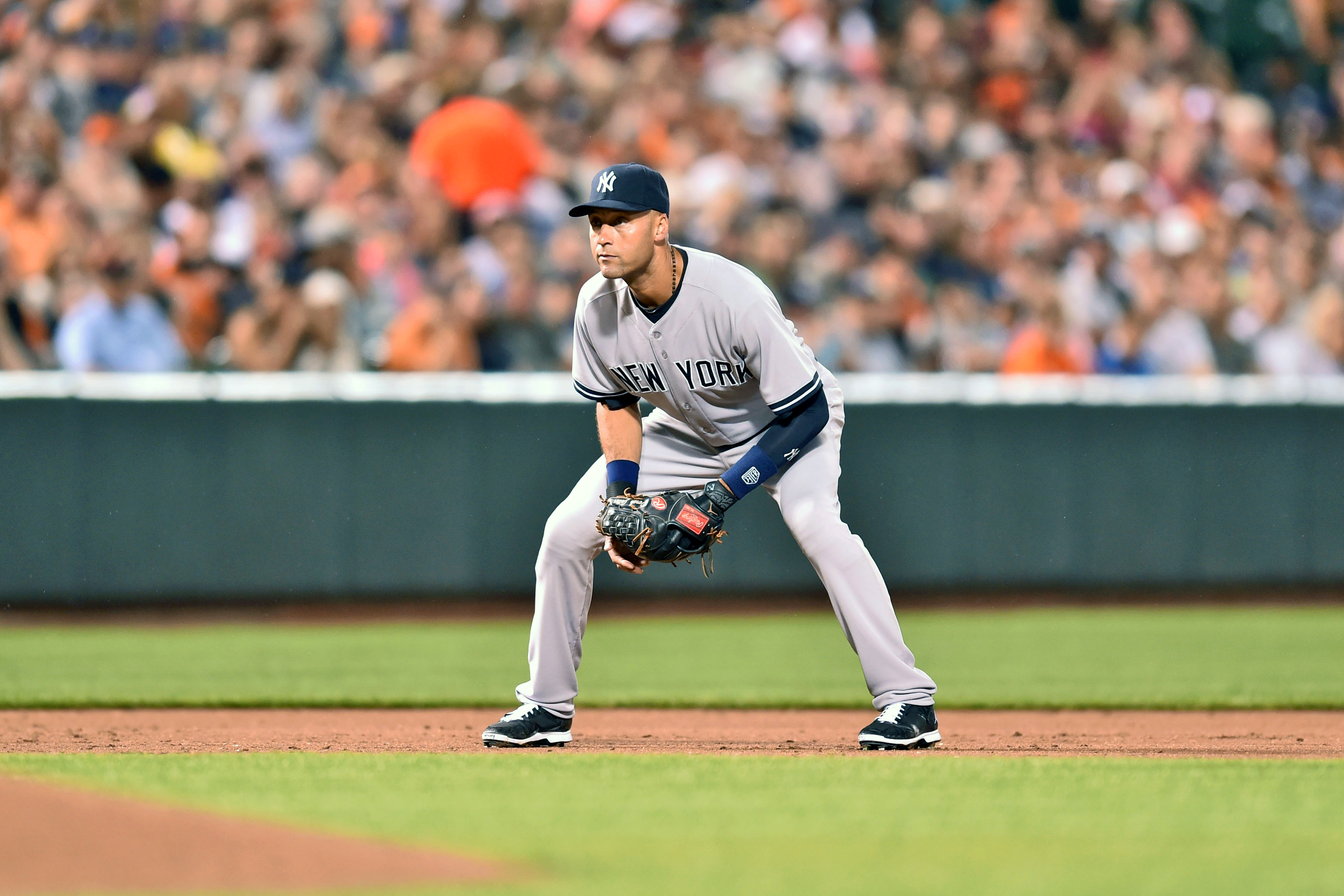 New York Yankees shortstop Derek Jeter #2 during a game against the Baltimore Orioles at Oriole Park at Camden Yards August 11, 2014 in Baltimore, Maryland. The Orioles defeated the Yankees 11-3.