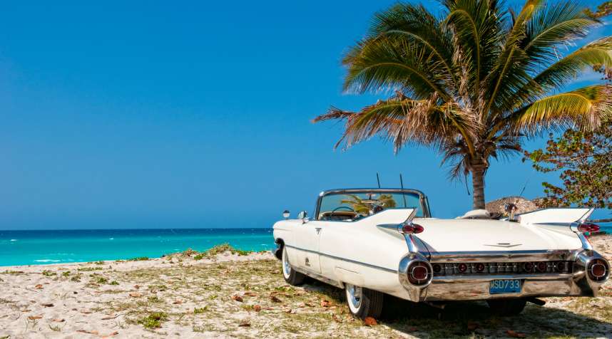 A classic 1959 White Cadillac In Veradara, Cuba.