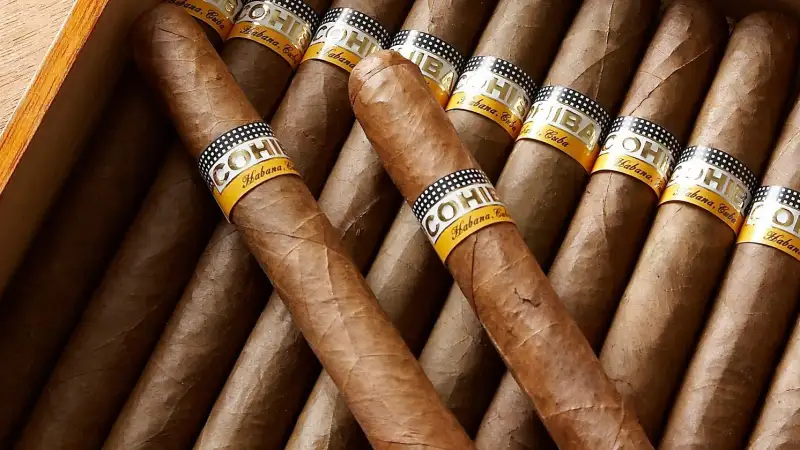 A box of large cohiba Cuban cigars.