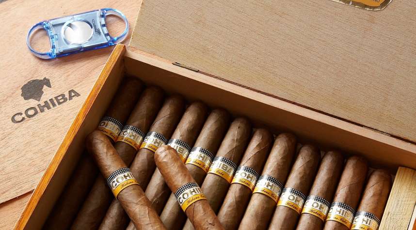A box of large cohiba Cuban cigars.