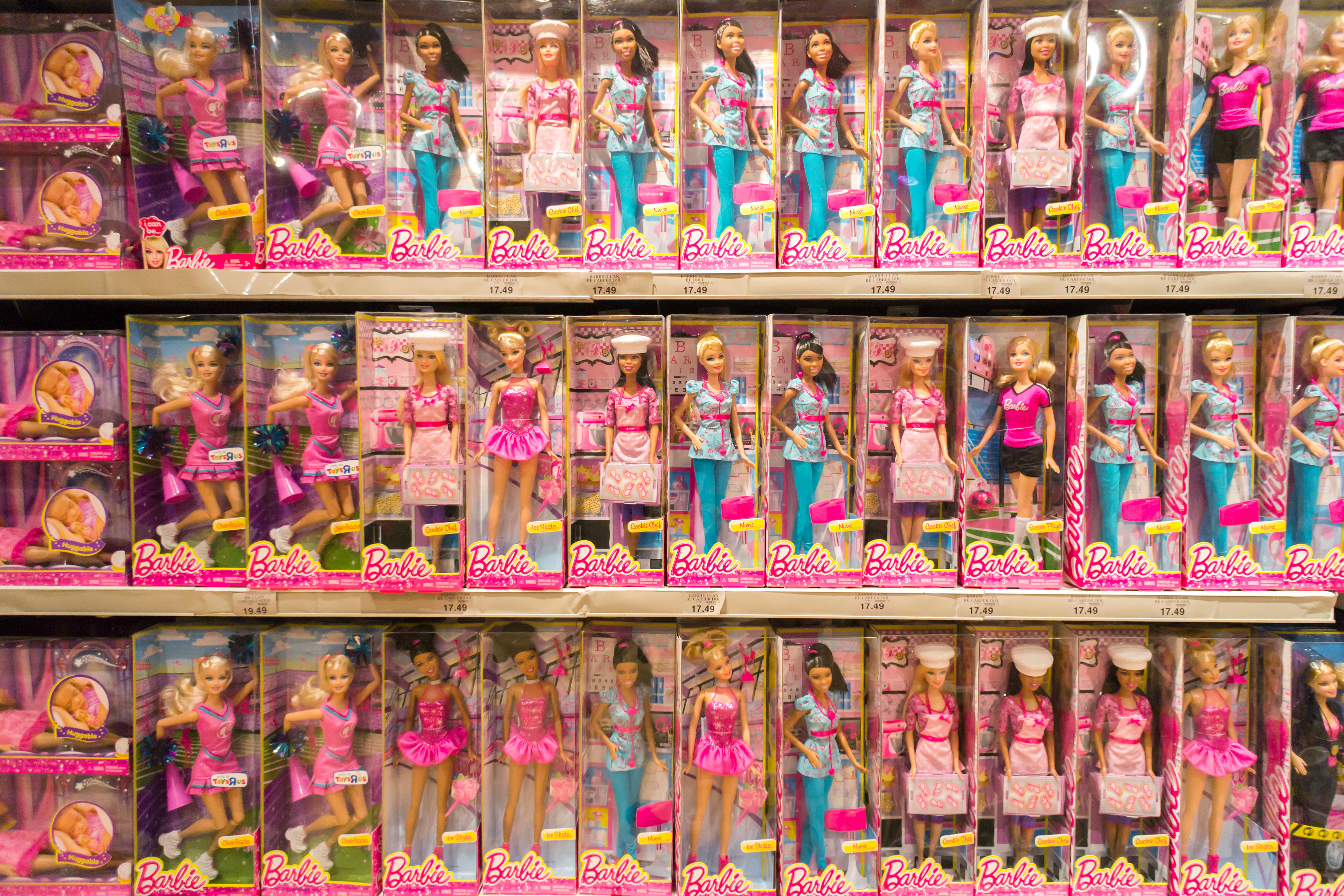 Barbies on shelves