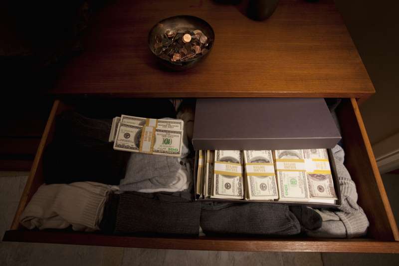 money hidden in drawer